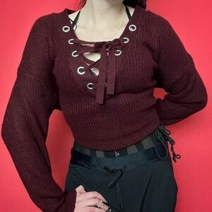 Lace up neckline sweater 🤍❤️​​​​​​​​​​​​​​​​​​